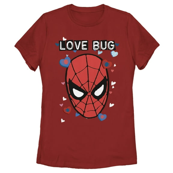 Women's Marvel Spider-Man Candy Heart Love Bug  Graphic Tee Red Small