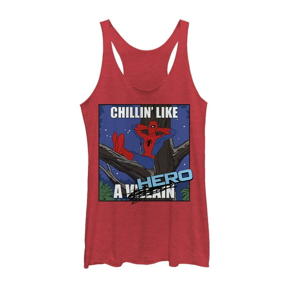 Women's Marvel Spider-Man Chillin' Like a Hero Racerback Tank Top Red Heather X Large
