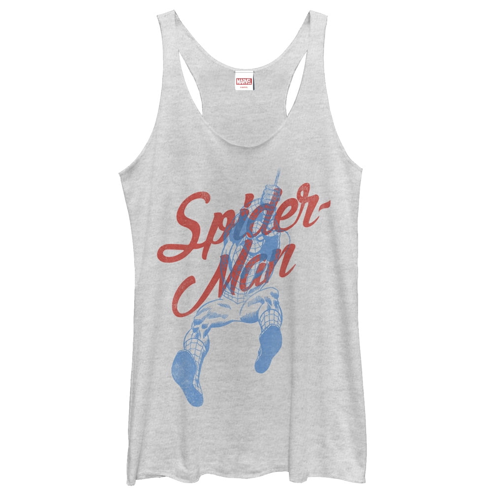 Women's Marvel SpiderMan Cursive Racerback Tank Top White Heather
