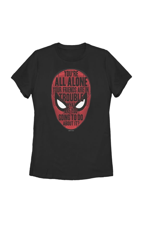 Women's Marvel Spider-Man: Far From Home Alone Quote Graphic Tee Black Small