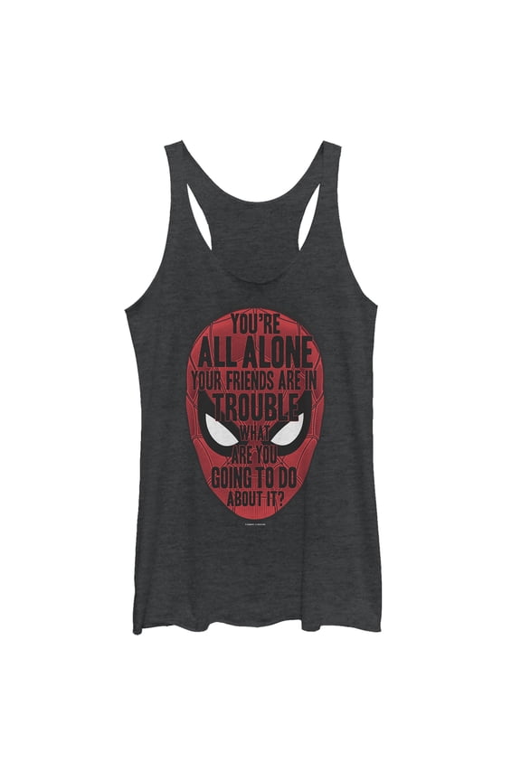 Women's Marvel Spider-Man: Far From Home Alone Quote Racerback Tank Top Black Heather Small