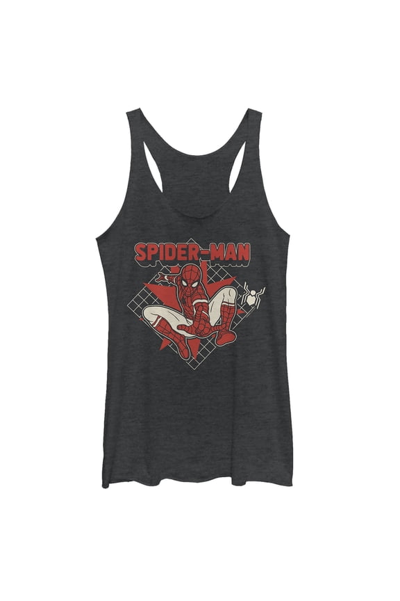 Women's Marvel Spider-Man: Far From Home Cartoon Grid Racerback Tank Top Black Heather X Large