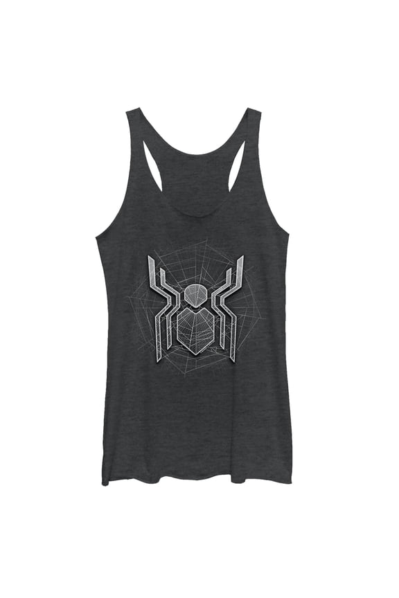 Women's Marvel Spider-Man: Far From Home Ghostly Logo Racerback Tank Top Black Heather Medium