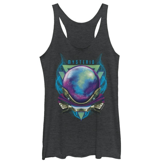 Women's Marvel Spider-Man: Far From Home Mysterio Masked Racerback Tank Top Black Heather Small