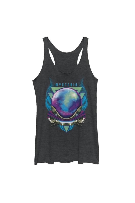 Women's Marvel Spider-Man: Far From Home Mysterio Masked  Racerback Tank Top Black Heather X Small