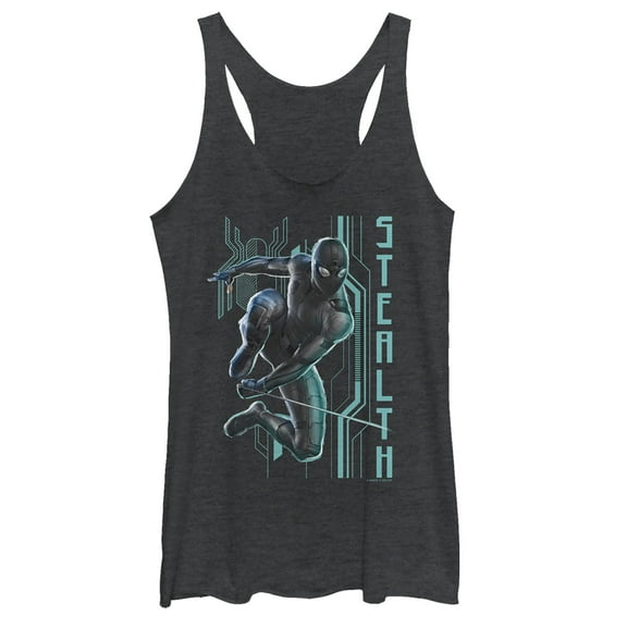 Women's Marvel Spider-Man: Far From Home Stealth Tech Racerback Tank Top Black Heather Small