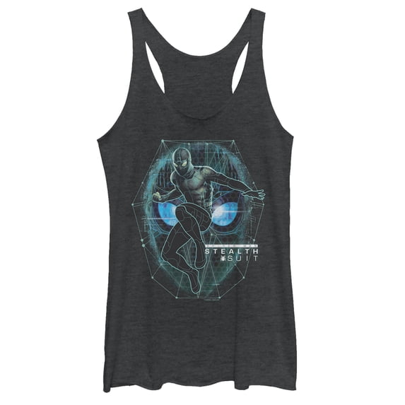 Women's Marvel Spider-Man: Far From Home Suit Schematic Racerback Tank Top Black Heather Small