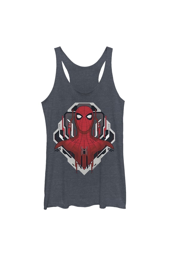 Women's Marvel Spider-Man: Far From Home Tech Emblem Racerback Tank Top Navy Blue Heather Large