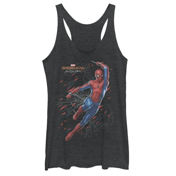 Women's Marvel Spider-Man: Far From Home Web Shatter Racerback Tank Top Black Heather Large