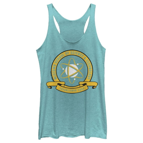 Women's Marvel Spider-Man Homecoming Midtown School Crest Racerback Tank Top Tahiti Blue Small