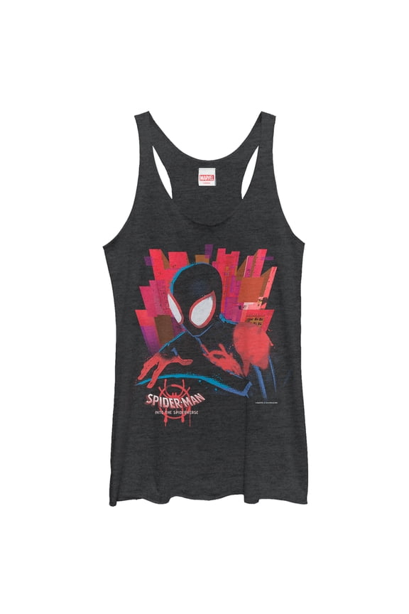 Women's Marvel Spider-Man: Into the Spider-Verse City Racerback Tank Top Black Heather X Large