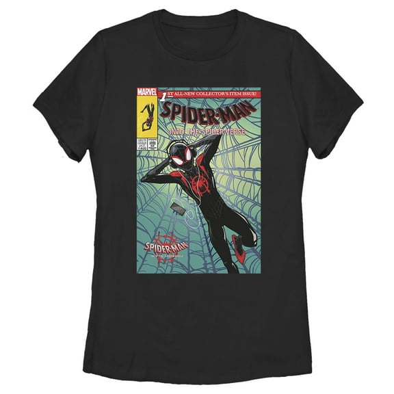 Women's Marvel Spider-Man: Into the Spider-Verse Comic Cover  Graphic Tee Black Large