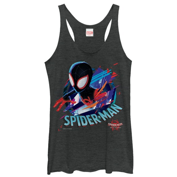 Women's Marvel Spider-Man: Into the Spider-Verse Cracked Racerback Tank Top Black Heather Small