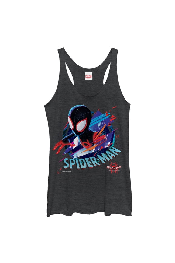 Women's Marvel Spider-Man: Into the Spider-Verse Cracked Racerback Tank Top Black Heather X Small