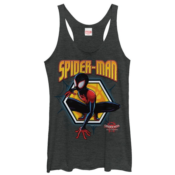 Women's Marvel Spider-Man: Into the Spider-Verse Hexagon  Racerback Tank Top Black Heather Large