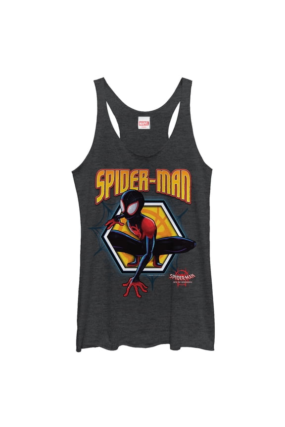 Women's Marvel Spider-Man: Into the Spider-Verse Hexagon Racerback Tank Top Black Heather Medium