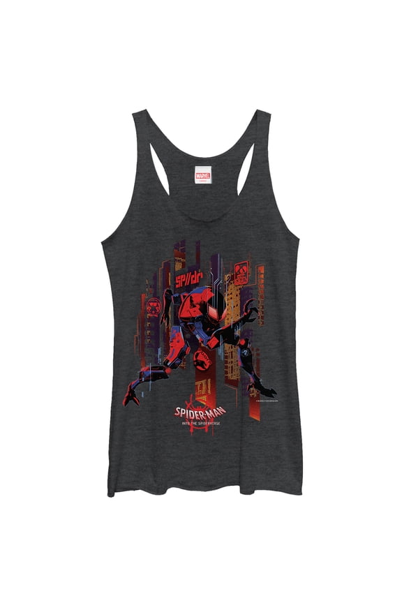 Women's Marvel Spider-Man: Into the Spider-Verse Invisible Racerback Tank Top Black Heather Large