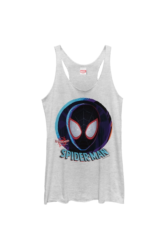 Women's Marvel Spider-Man: Into the Spider-Verse Mask Racerback Tank Top White Heather Large