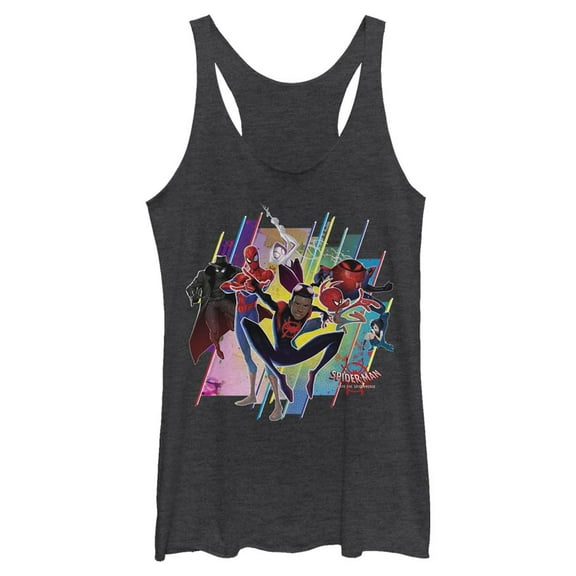 Women's Marvel Spider-Man: Into the Spider-Verse Rainbow Panels  Racerback Tank Top Black Heather 2X Large
