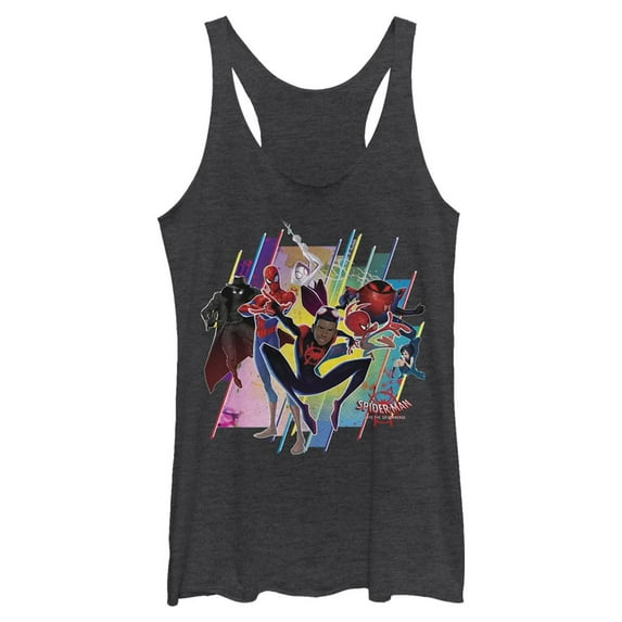 Women's Marvel Spider-Man: Into the Spider-Verse Rainbow Panels Racerback Tank Top Black Heather X Small