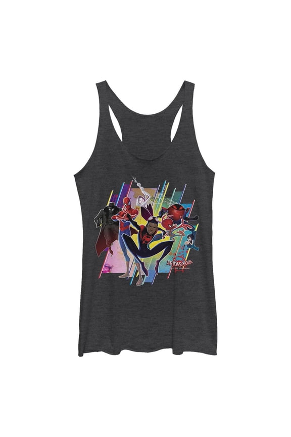 Women's Marvel Spider-Man: Into the Spider-Verse Rainbow Panels Racerback Tank Top Black Heather Large