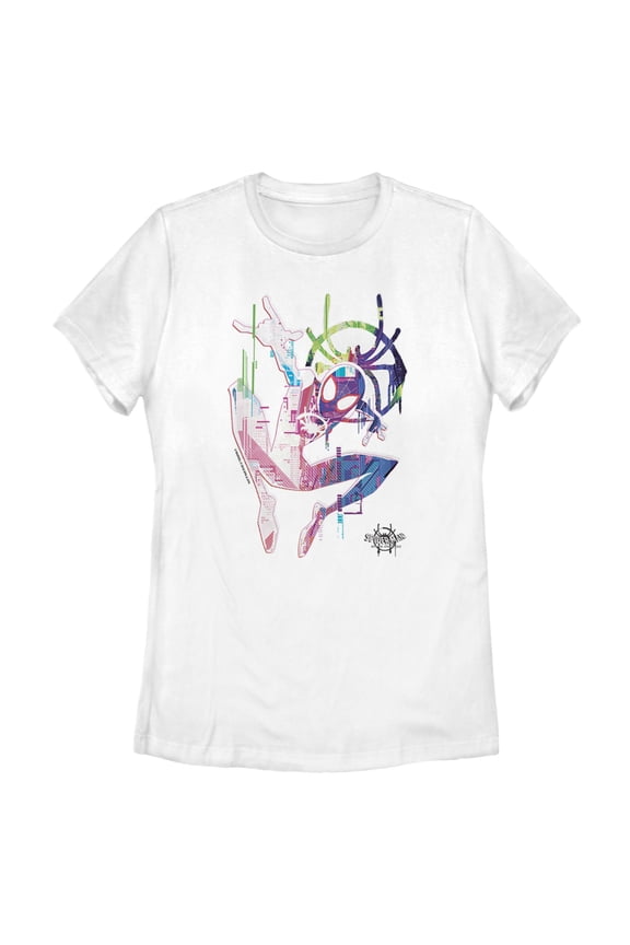 Women's Marvel Spider-Man: Into the Spider-Verse Rainbow Watercolor Graphic Tee White 2X Large