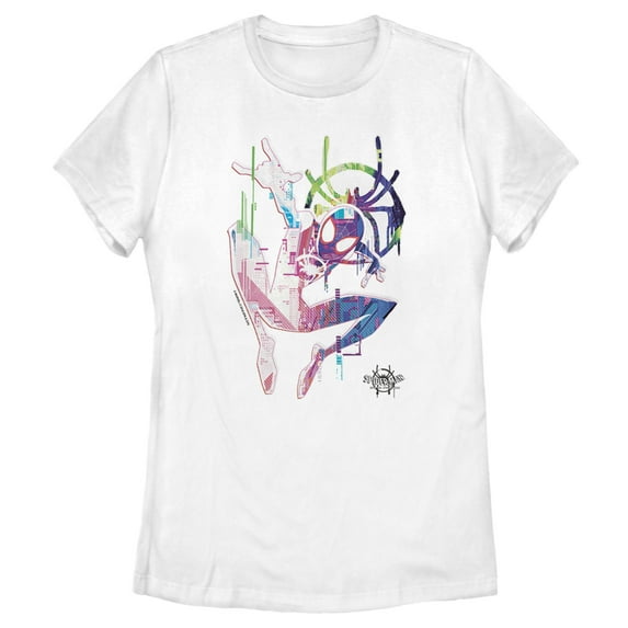 Women's Marvel Spider-Man: Into the Spider-Verse Rainbow Watercolor Graphic Tee White Large