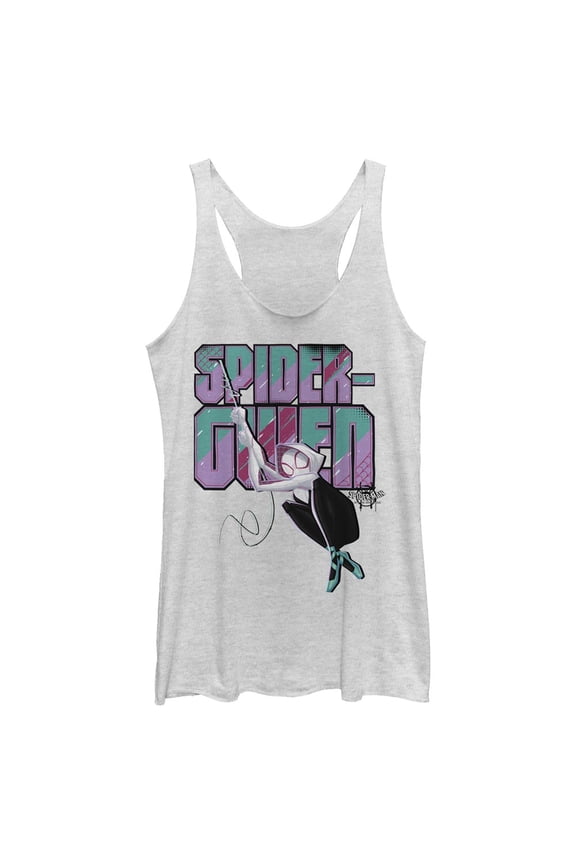 Women's Marvel Spider-Man: Into the Spider-Verse Spider-Gwen Swing Racerback Tank Top White Heather Medium