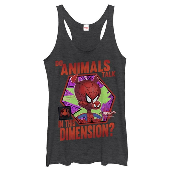 Women's Marvel Spider-Man: Into the Spider-Verse Spider-Ham Animals Talk Racerback Tank Top Black Heather Medium