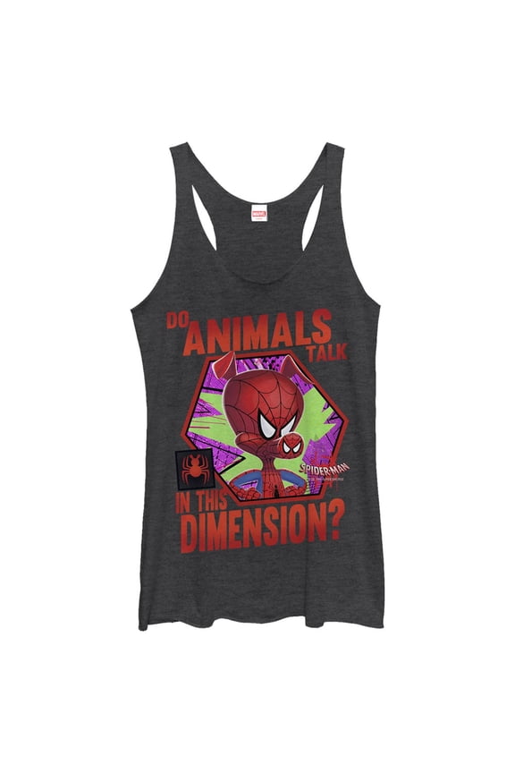 Women's Marvel Spider-Man: Into the Spider-Verse Spider-Ham Animals Talk Racerback Tank Top Black Heather Medium