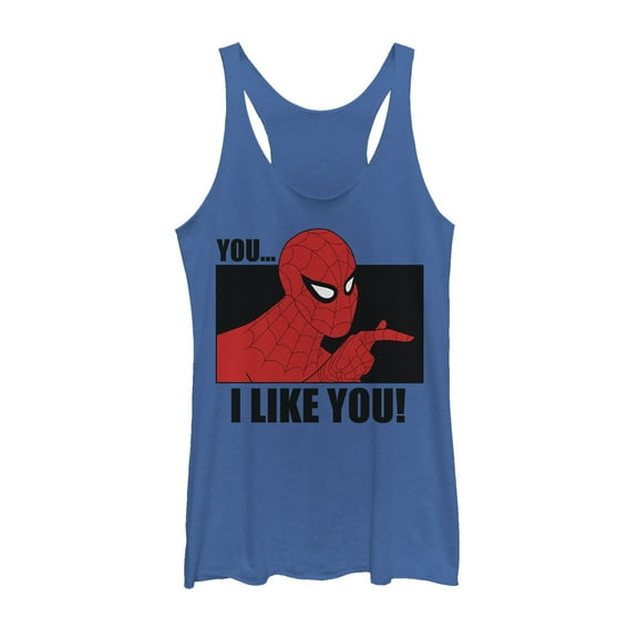 Women's Marvel Spider-Man Likes You  Racerback Tank Top Royal Blue Heather 2X Large
