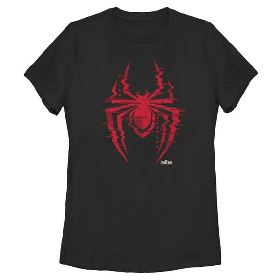 Women's Marvel Spider-Man: Miles Morales Glitch Logo Graphic Tee Black Medium