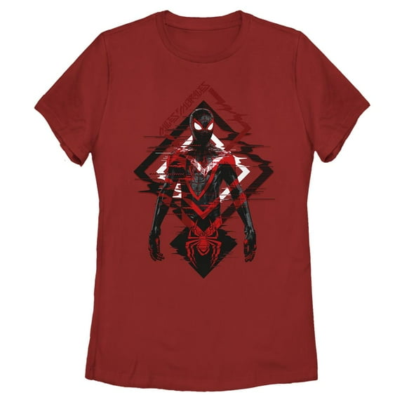 Women's Marvel Spider-Man: Miles Morales Tech Glitch Graphic Tee Red Large