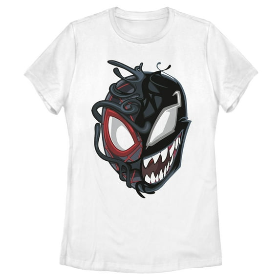 Women's Marvel Spider-Man Miles Venom Mask Graphic Tee White Large