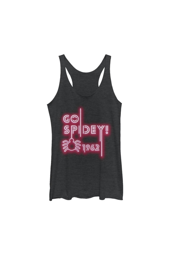 Women's Marvel Spider-Man Neon Light Logo Racerback Tank Top Black Heather X Large