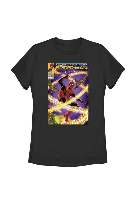Women's Marvel Spider-Man: No Way Home Doc Ock Comic Cover Graphic Tee Black Medium