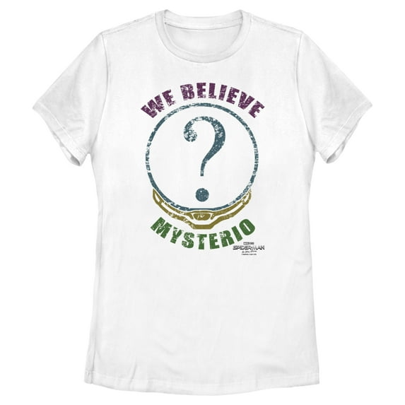 Women's Marvel Spider-Man: No Way Home We Believe Mysterio Distressed Graphic Tee White Medium
