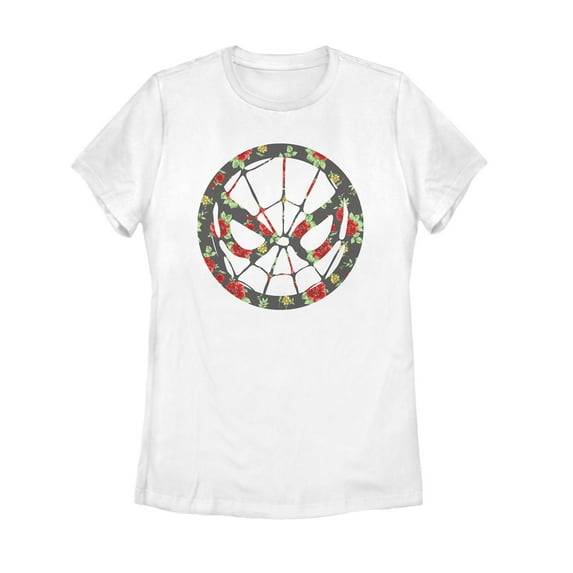 Women's Marvel Spider-Man Rose Print Graphic Tee White Large