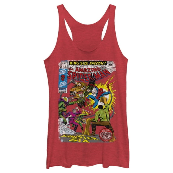 Women's Marvel Spider-Man Sinister Six Comic Racerback Tank Top Red Heather Large