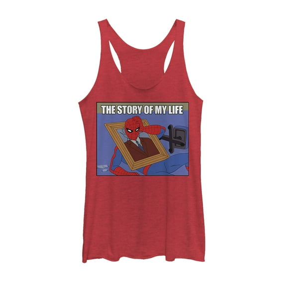 Women's Marvel Spider-Man Story of Life Racerback Tank Top Red Heather Medium