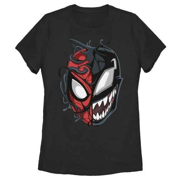 Women's Marvel Spider-Man Venom Mask Split  Graphic Tee Black X Large