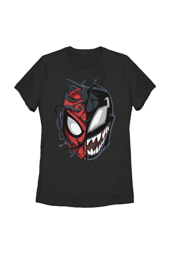 Women's Marvel Spider-Man Venom Mask Split Graphic Tee Black X Large