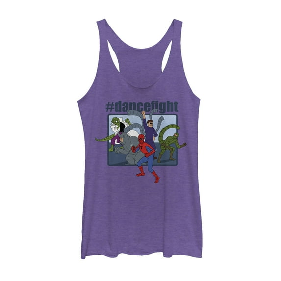 Women's Marvel Spider-Man #dancefight Party Racerback Tank Top Purple Heather X Large