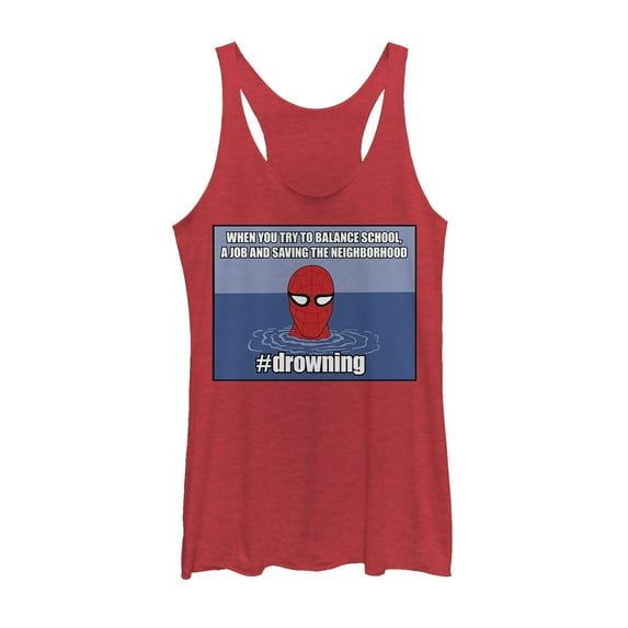 Women's Marvel Spider-Man #drowning Racerback Tank Top Red Heather Large