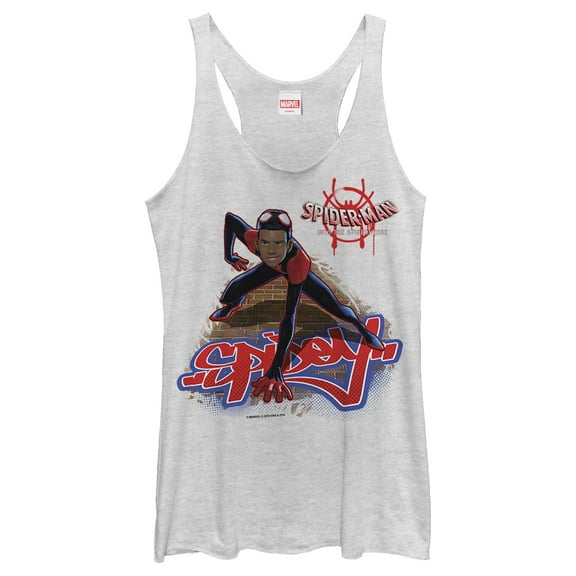 Women's Marvel Spiderverse Miles Brick Climb  Racerback Tank Top White Heather Medium