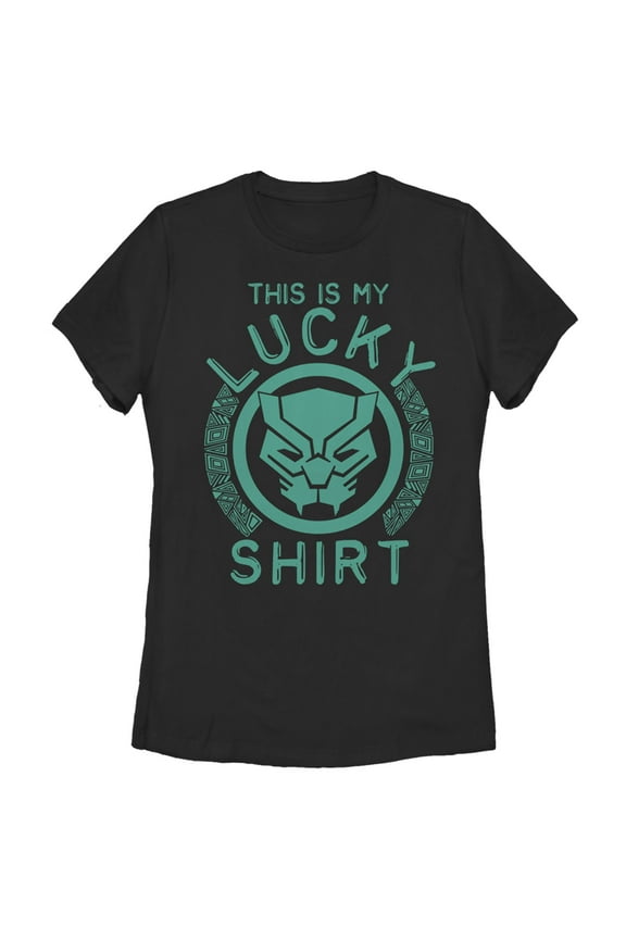 Women's Marvel St. Patrick's Day Black Panther Lucky Shirt Graphic Tee Black Medium