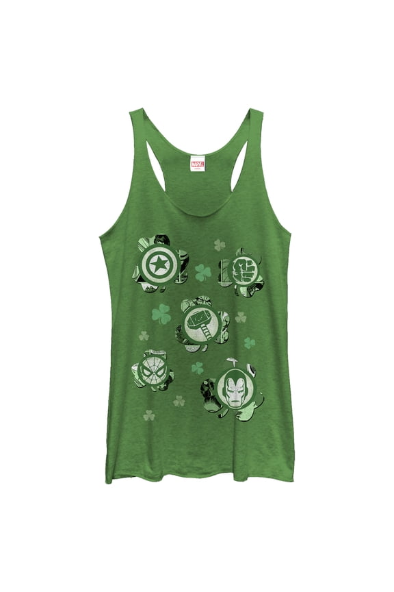 Women's Marvel St. Patrick's Day Clover Icon  Racerback Tank Top Envy Green 2X Large