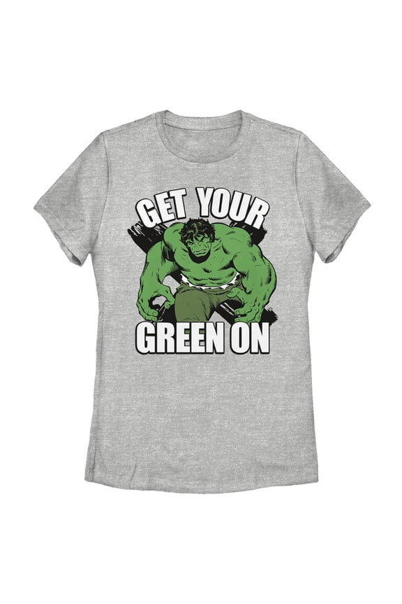 Women's Marvel St. Patrick's Day Hulk Green On Graphic Tee Athletic Heather 2X Large