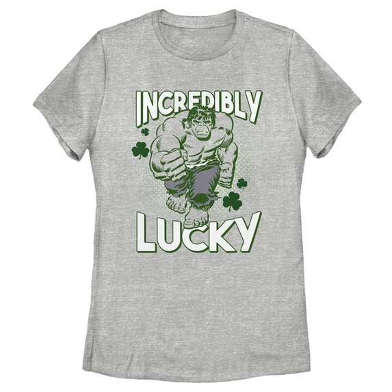 Women's Marvel St. Patrick's Day Hulk Incredibly Lucky Graphic Tee Athletic Heather Medium