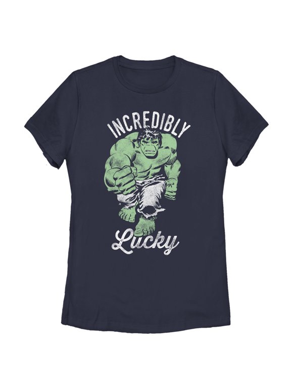 Women's Marvel St. Patrick's Day Hulk Incredibly Lucky Graphic Tee Navy Blue Small